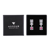 Asfour Crystal Stud Earrings With Art Deco Design In 925 Sterling Silver-ED0137-WO5